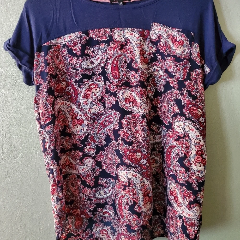 Navy Blue Blouse w Paisley Pattern